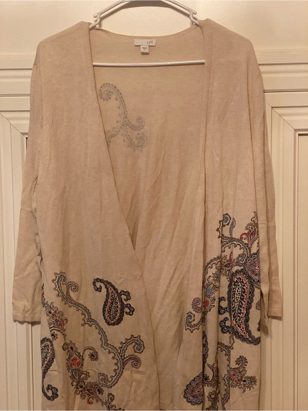 J. Jill Beige Paisley Open-Front Cardigan